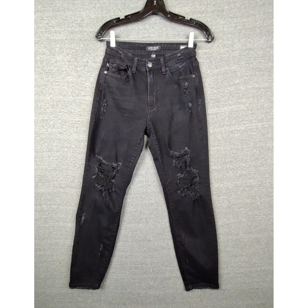 Judy Blue Womens Jeans 1 25 Black Thrashed Boyfriend Fit Streetwear Casual Basic
